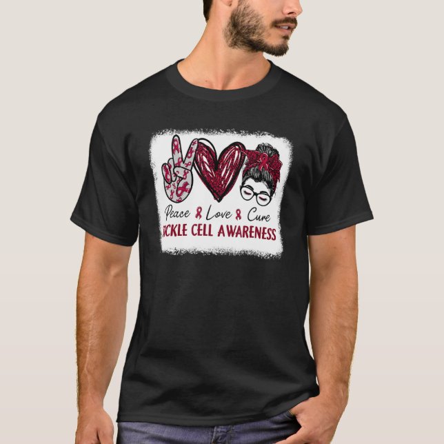 Camiseta Sickle Cell Awareness Burgundy Ribbon Heart Peace  (Frente)