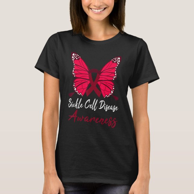 Camiseta Sickle Cell Disease Awareness Butterfly Burgundy S (Frente)