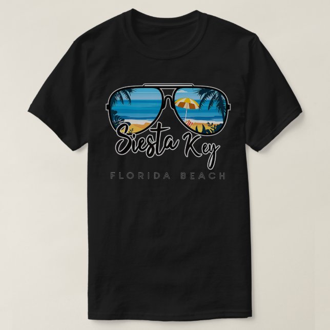 Camiseta Siesta Key Beach Flórida Palm Tree Sunglass Souv (Frente do Design)