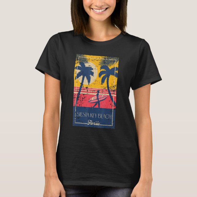 Camiseta Siesta Key Beach Florida Retro Surfer Beach Distre (Frente)