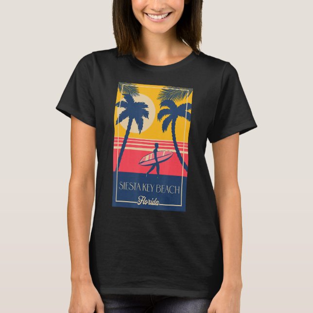 Camiseta Siesta Key Beach Retro Surfer Beach Design (Frente)
