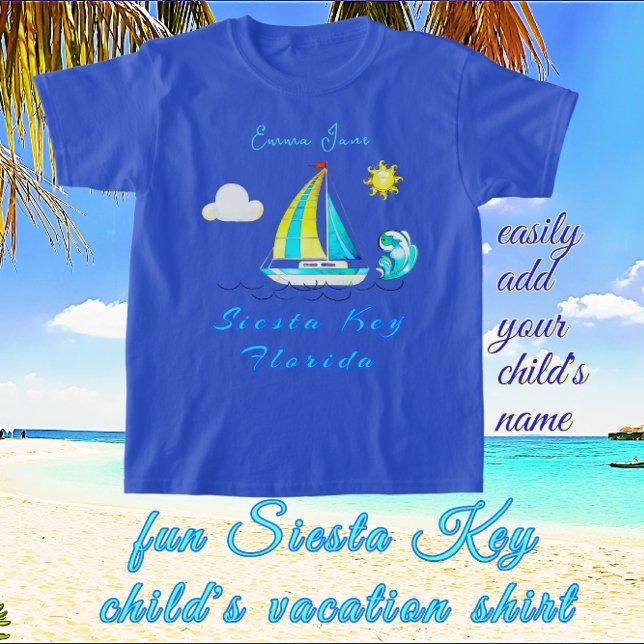 Camiseta Siesta Key, Florida Ocean Sailboat e Name (Criador carregado)