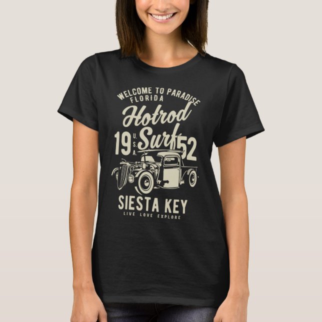 Camiseta Siesta Key Florida Retro Hotrod Surf 2 (Frente)