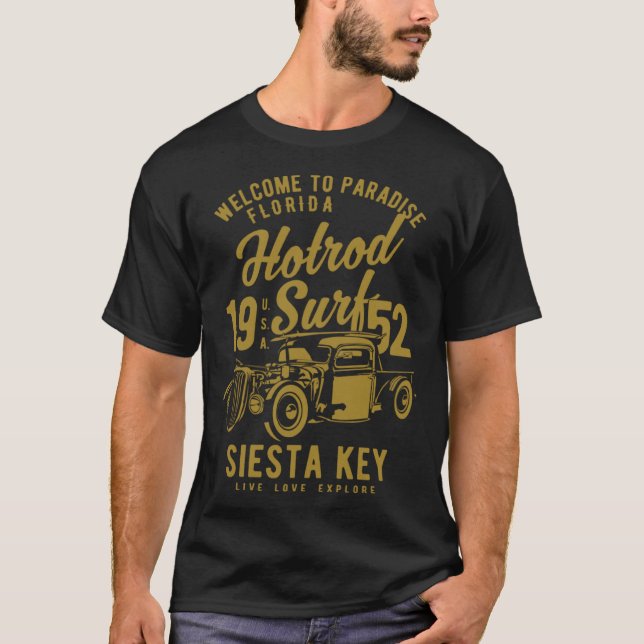 Camiseta Siesta Key Florida Retro Hotrod Surf  5 (Frente)