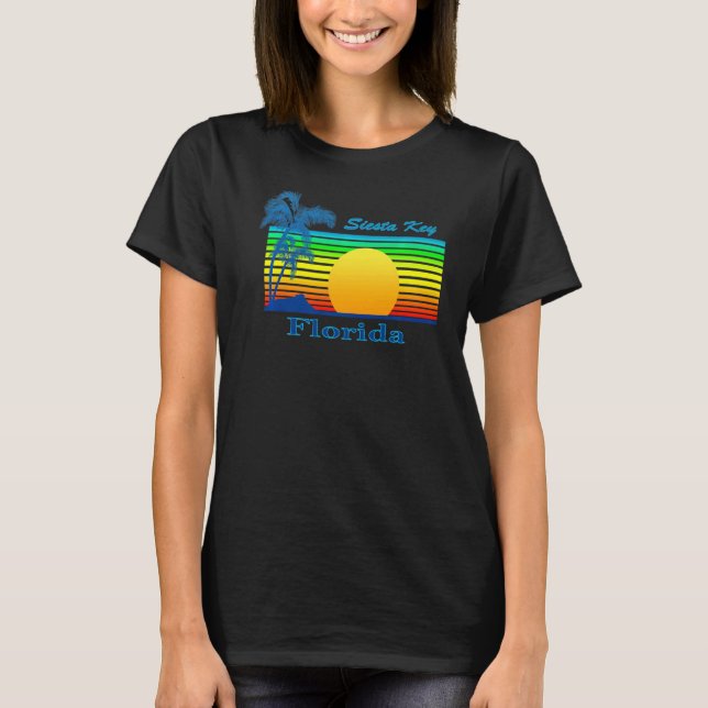 Camiseta Siesta Key Florida Retro Tropical Beach Sunset (Frente)