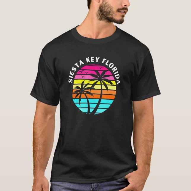 Camiseta Siesta Key Florida Sunset Palm Trees Family Vacati (Frente)