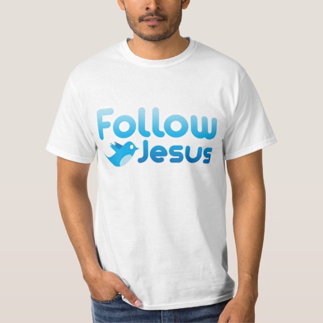 Camiseta Siga Jesus Cristo no Twitter Humor (Frente)
