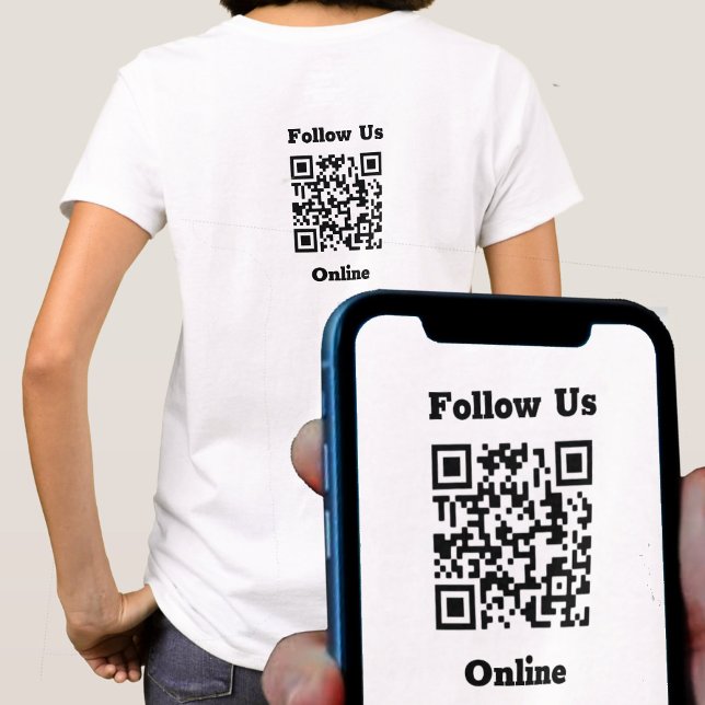 Camiseta Siga-nos a mensagem online com o código QR T-Shirt (Criador carregado)