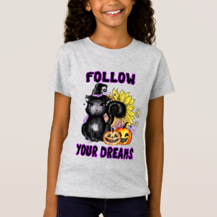 Camiseta Siga seus sonhos - Gato Negro Jack O-Lanterna