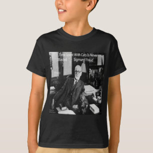 Camiseta Sigmund Freud em Seu Escritório & Citação de Gato