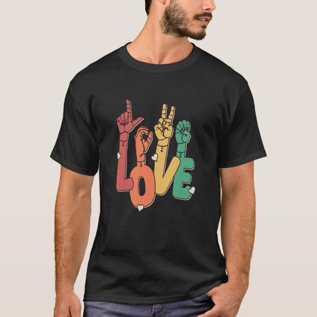 Camiseta Sign Language Love ASL Deaf Hearing Impaired Inter (Frente)