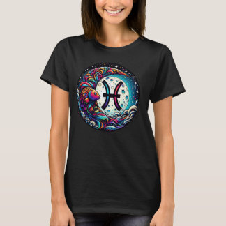 Camiseta Signo Zodíaco Peixes Com Peixes Coloridos E Arte A