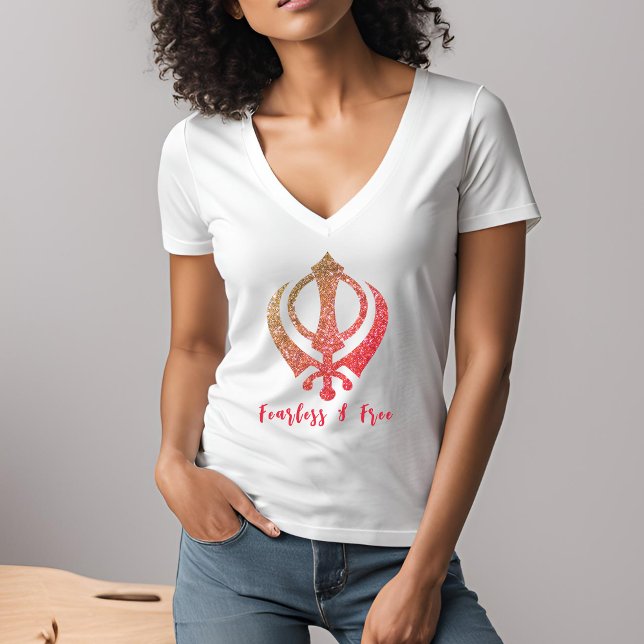 Camiseta Sikh Khanda "Sem medo e livre" (Criador carregado)