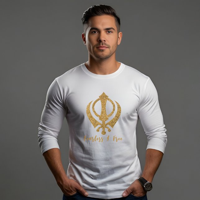 Camiseta Sikh Khanda "Sem medo e livre" (Criador carregado)