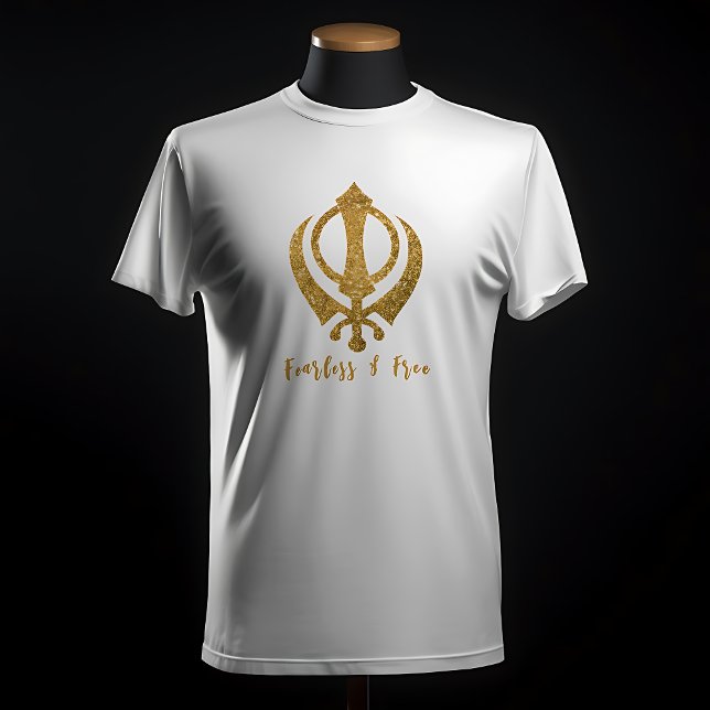 Camiseta Sikh Khanda "Sem medo e livre" (Criador carregado)