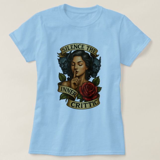 Camiseta Silenciar o Estilo de Tatuagem Crítica Interior Te (Frente do Design)