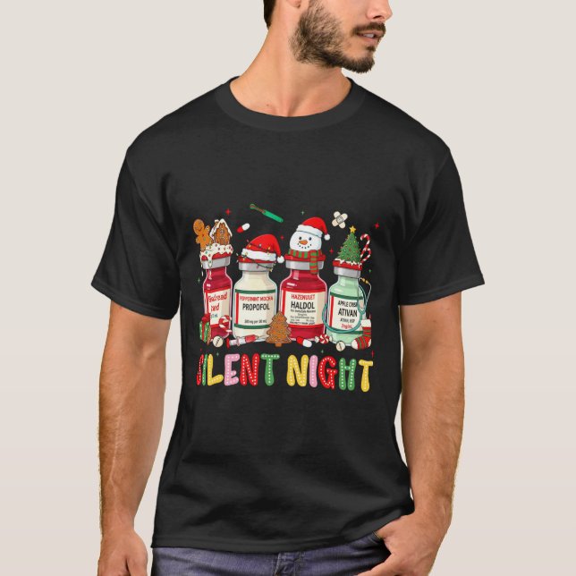 Camiseta Silent Night Funny Nurse Christmas Design Long Sle (Frente)