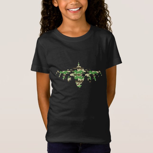 Camiseta Silhouett, avião militar de combate à camuflagem d (Frente)