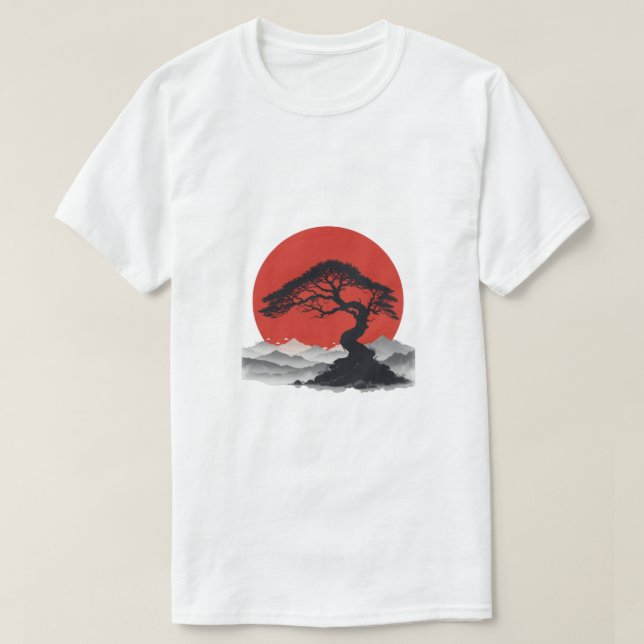Camiseta Silhouette da Serenidade Japonesa Bonsai (Frente do Design)