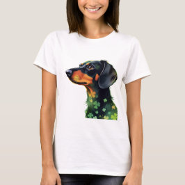 Camiseta Silhouette Dachshund com Quatro Folhas de Folha