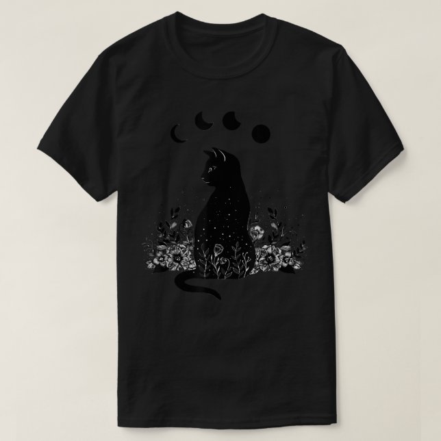 Camiseta Silhouette de Cat Moon Starry, o bonitinho Jardim  (Frente do Design)