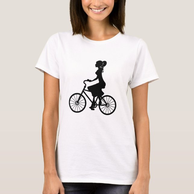 Camiseta Silhouette de Ciclista de Raparigas Retro (Frente)
