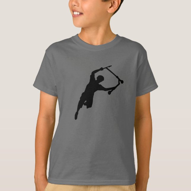 Camiseta Silhouette de diversão do esporte do Kick Patinete (Frente)