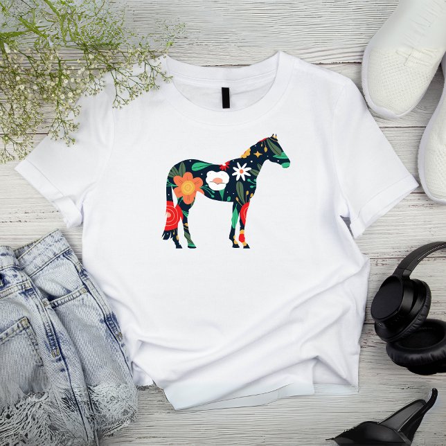 Camiseta Silhouette Equina Floral (Floral Equine Silhouette T-Shirt)