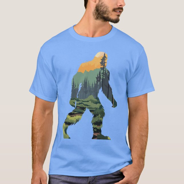 Camiseta Silhouette with Scenic Forest Mountain Sunset frie (Frente)