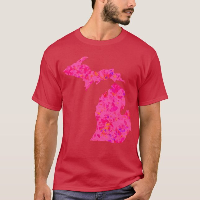 Camiseta Silhueta abstrata rosa de Michigan (Frente)