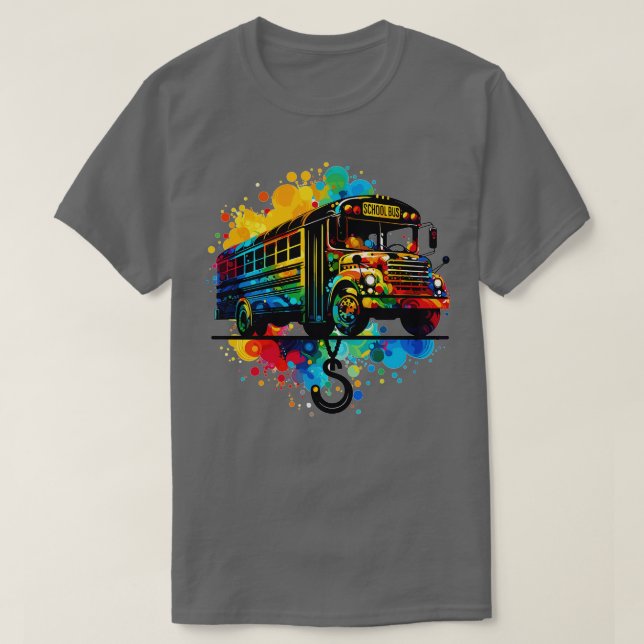 Camiseta Silhueta Artística De Ônibus Escolar 1 (Frente do Design)