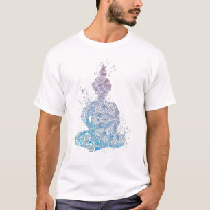 Camiseta Silhueta Buda de Mandala Azul e Roxo