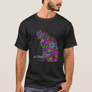 Camiseta Silhueta colorida de gato floral, Amante de Gato,