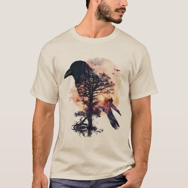 Camiseta Silhueta Crow - Silhueta Raven no Sunset (Frente)