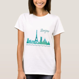 Camiseta Silhueta da aguarela de Bonjour Paris
