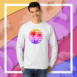 Camiseta Silhueta da árvore da palma da barra de cores