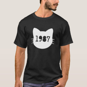 Camiseta Silhueta da Cabeça de Gato 1987 Divertido Retrô