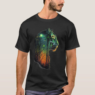 Camiseta Silhueta da Cabeça de Tigre Místico com Elemento F