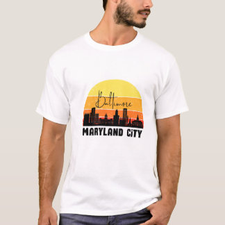 Camiseta Silhueta da Cidade de Baltimore Maryland Pôr do So