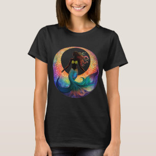 Camiseta Silhueta da Deusa Lua Sereia   Gráfico Colorido