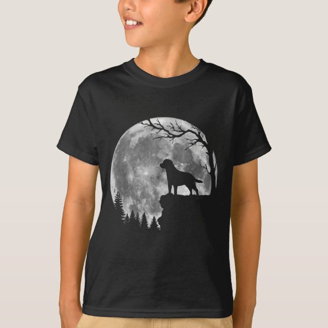 Camiseta Silhueta da Lua do Cão Labrador Retriever no Hallo (Frente)
