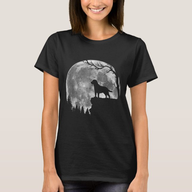Camiseta Silhueta da Lua do Cão Labrador Retriever no Hallo (Frente)