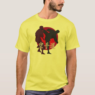 Camiseta Silhueta da luta do karaté, fundo vermelho do