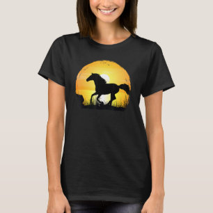 Camiseta Silhueta da Raça de Cavalo Pôr-do-Sol Puro-Sangu