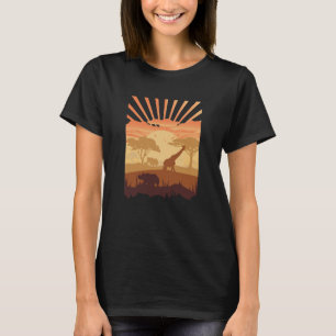 Camiseta Silhueta de Animais Boho Natureza Pôr do Sol Safar