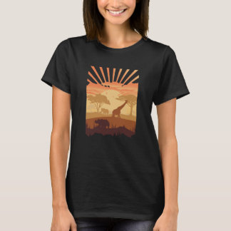 Camiseta Silhueta de Animais Boho Natureza Pôr do Sol Safar