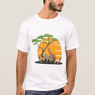 Camiseta Silhueta de Animais Selvagens Árvore Arte da Natur