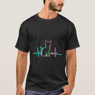 Camiseta Silhueta de Animal Amante de Gato com Batimento Ca