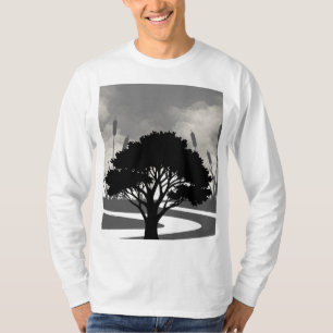 Camiseta Silhueta de Árvore da Natureza em Preto e Branco C