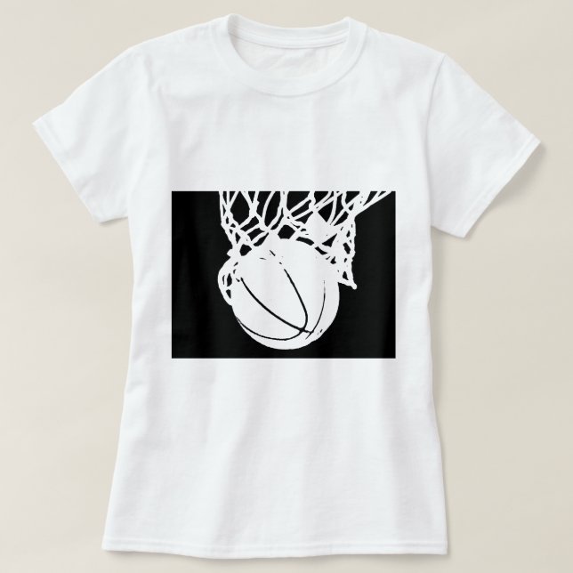 Camiseta Silhueta de basquete preto e branco (Frente do Design)